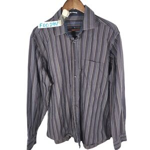 TailorByrd Men's Blue Striped Classic Fit Button Up Dress Shirt Size‎ Large